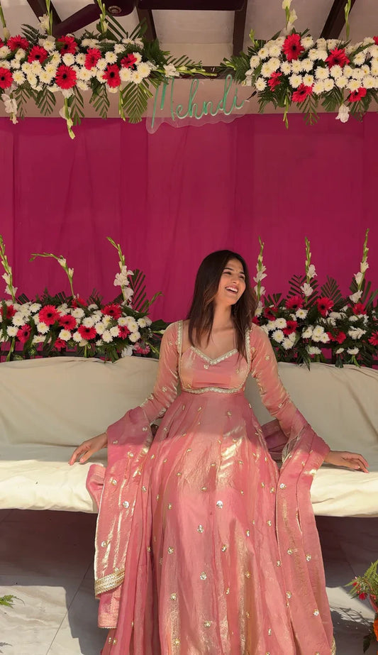 Vedanshi Fendy Silk Blush Pink Anarkali Premium Suit Set