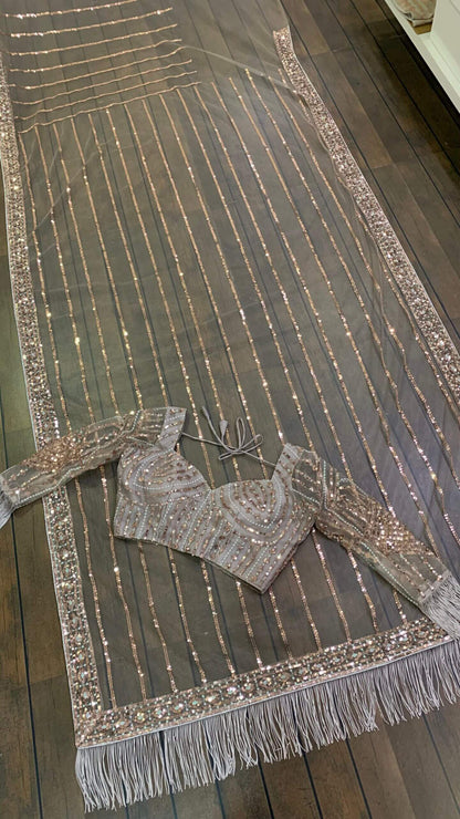 New Brown Sequins Work Saree