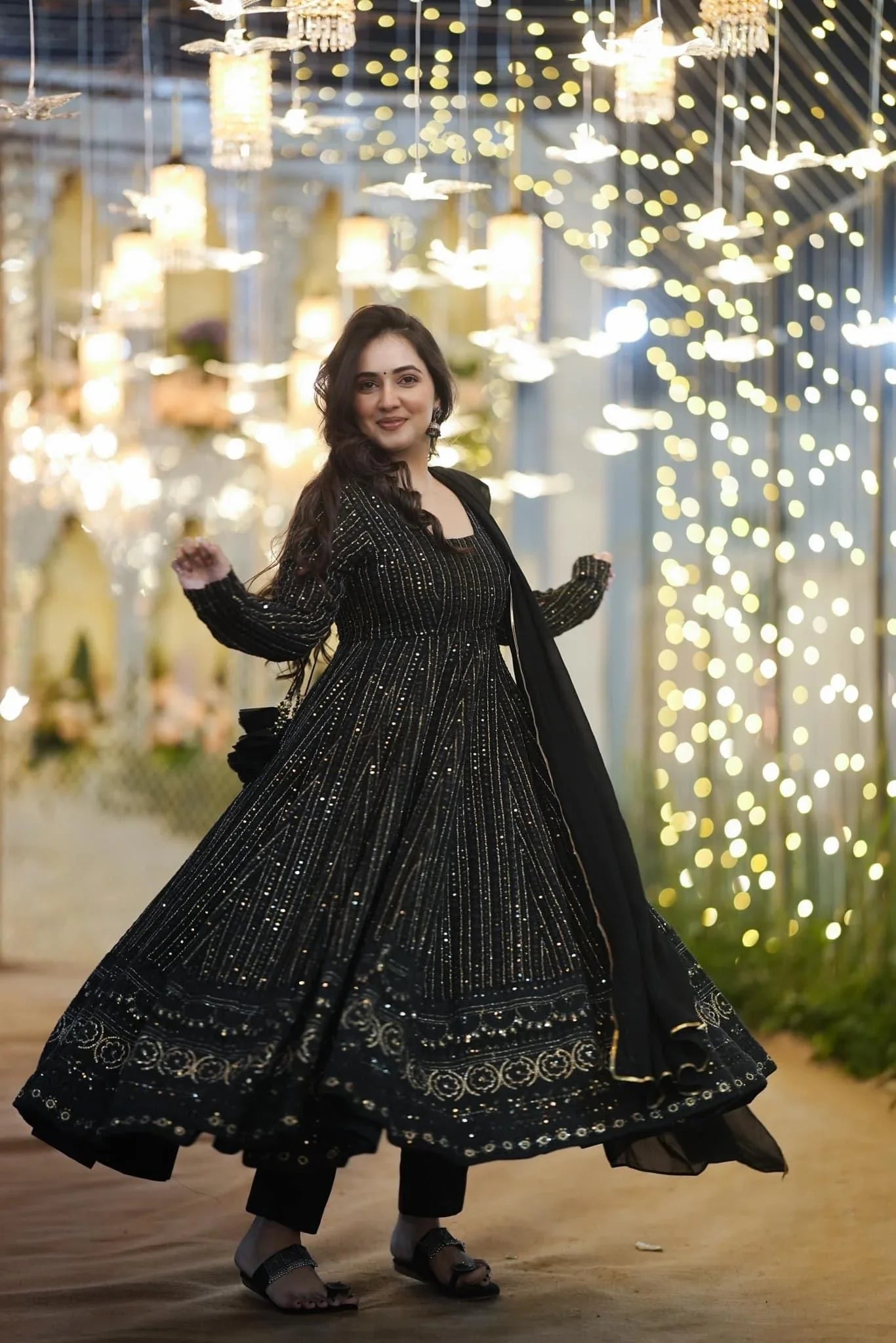 Shine Black Black Embroidered Georgette Suit