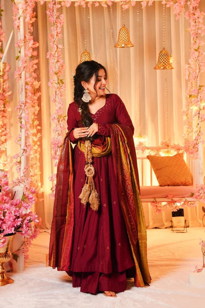 Gulbahaar Premium Cotton Anarkali Suit Set with Palazzo