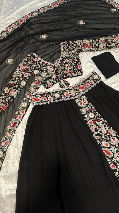 Black Thread Work Wedding Lehengha Choli
