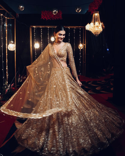 Gold Sparkling Kasturi Silk lehenga Choli