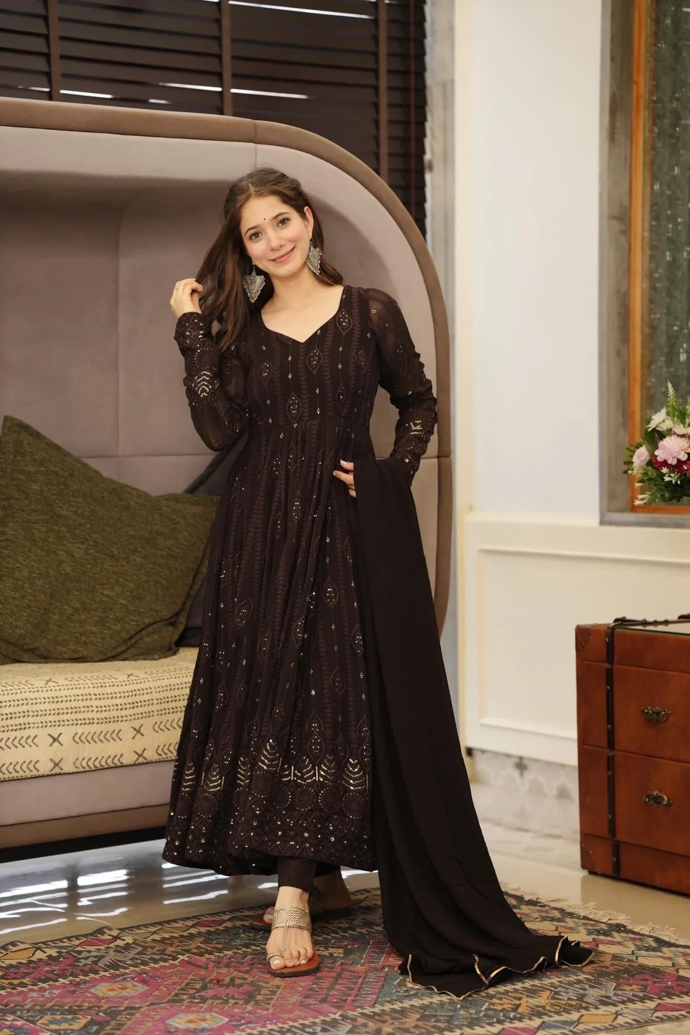 Rossy Red Nd Black Chikankari Suit Set