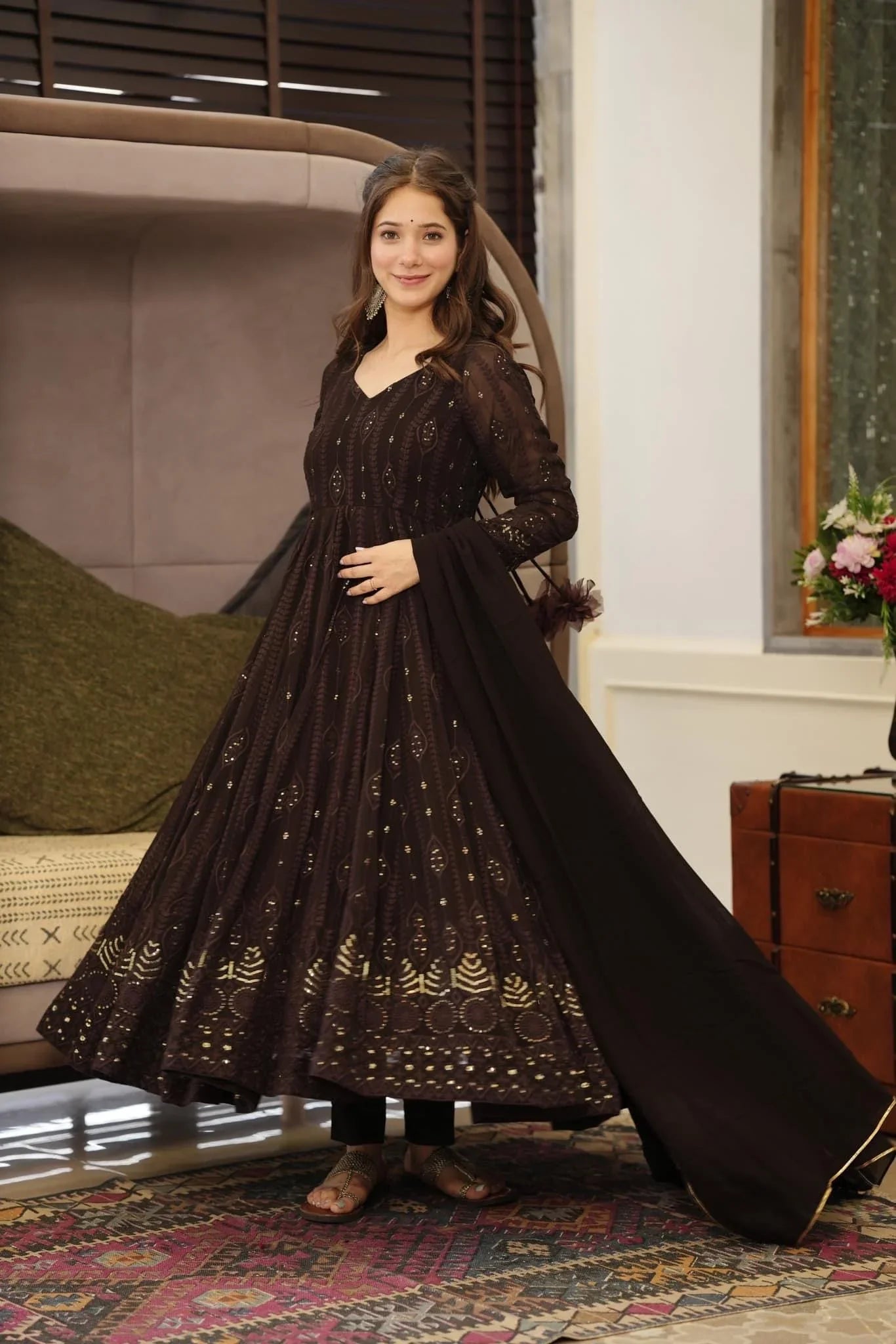 Rossy Red Nd Black Chikankari Suit Set