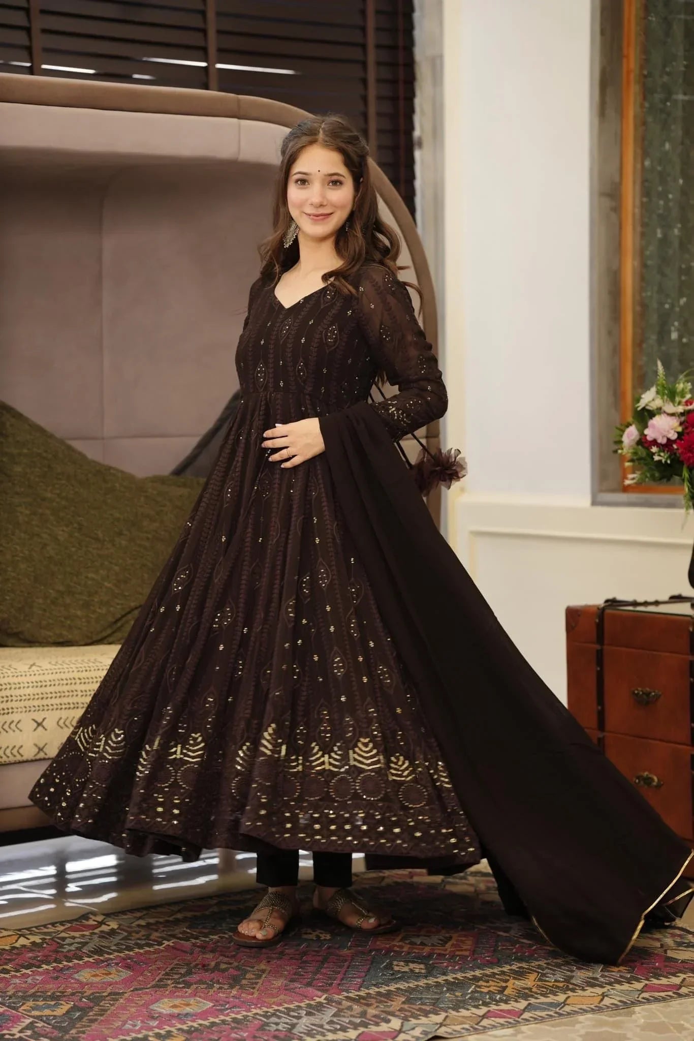 Rossy Red Nd Black Chikankari Suit Set