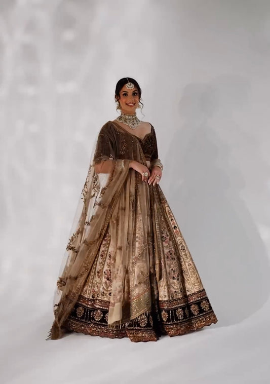 Rajvanya Kasturi Silk Velvet Border Bridal Lehenga Choli