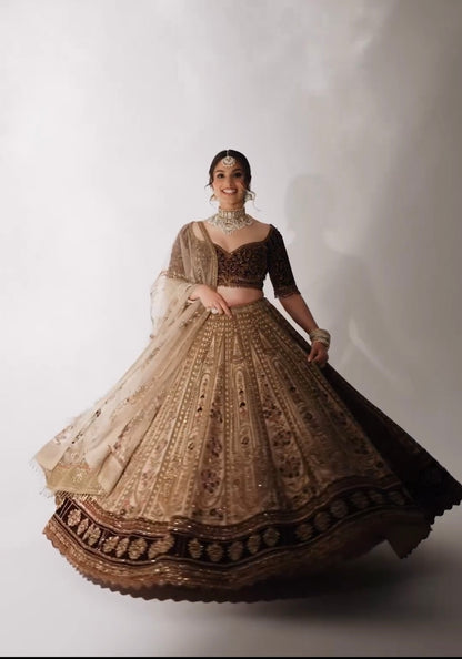 Rajvanya Kasturi Silk Velvet Border Bridal Lehenga Choli