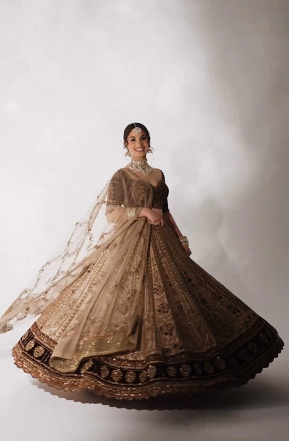 Rajvanya Kasturi Silk Velvet Border Bridal Lehenga Choli