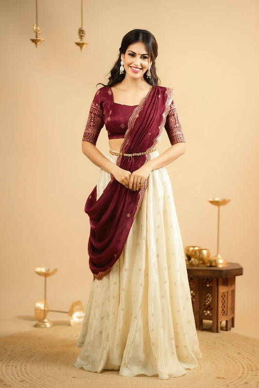 Lakshmi Zari-Embroidered Silk Lehenga Choli