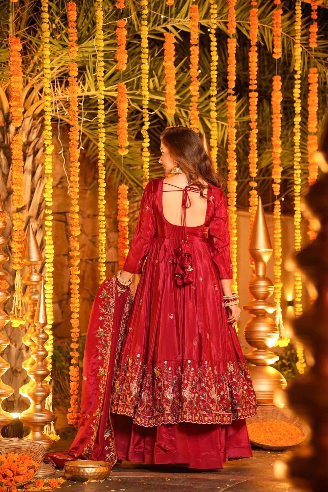 Kritisha Maroon Crunchy Silk Anarkali Palazzo Set