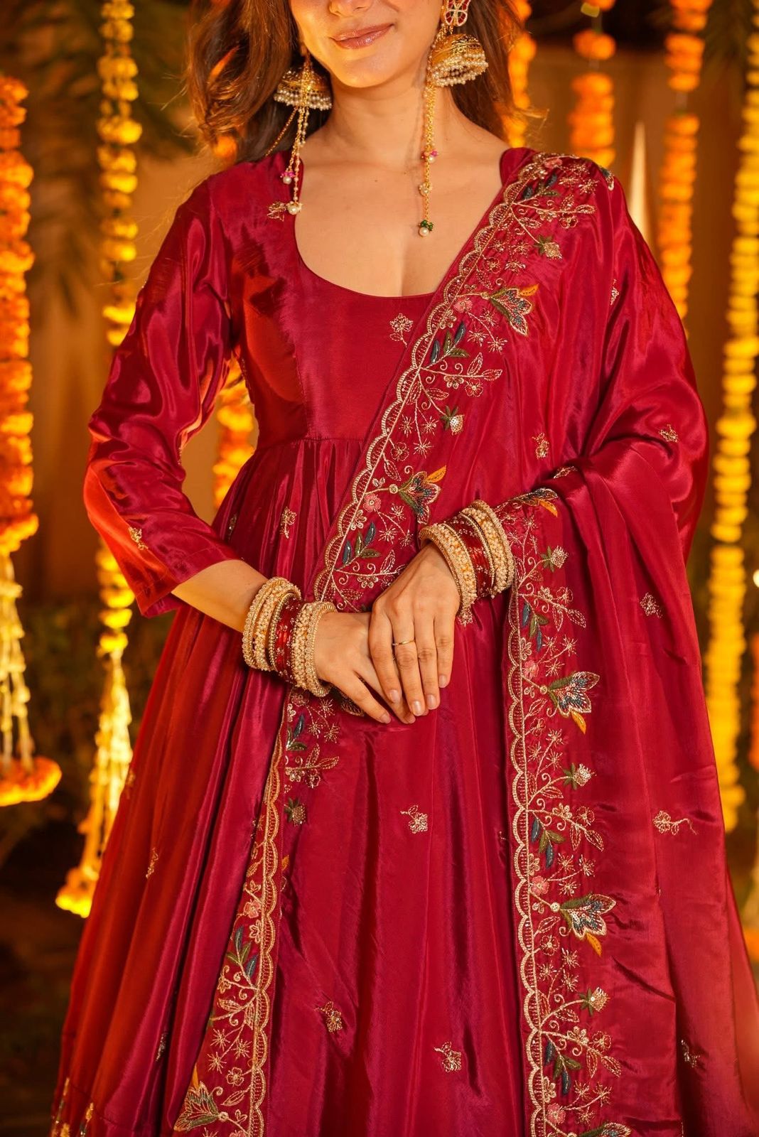Kritisha Maroon Crunchy Silk Anarkali Palazzo Set