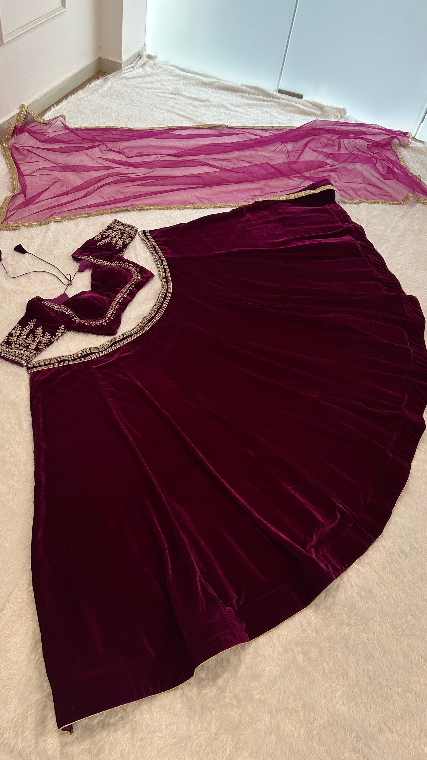 Elvaira Velvet Border-Work Lehenga Choli