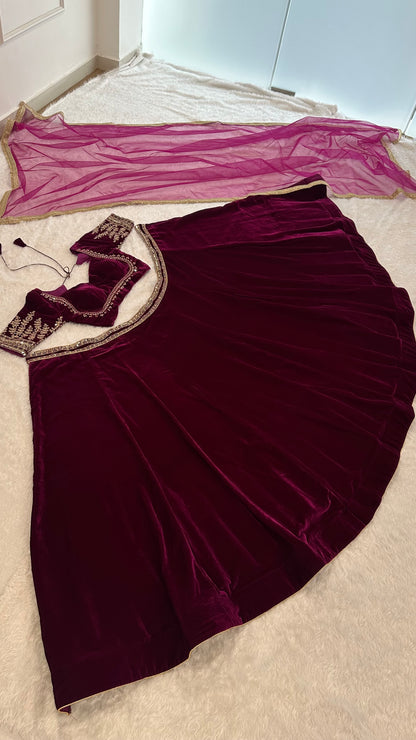 Elvaira Velvet Border-Work Lehenga Choli