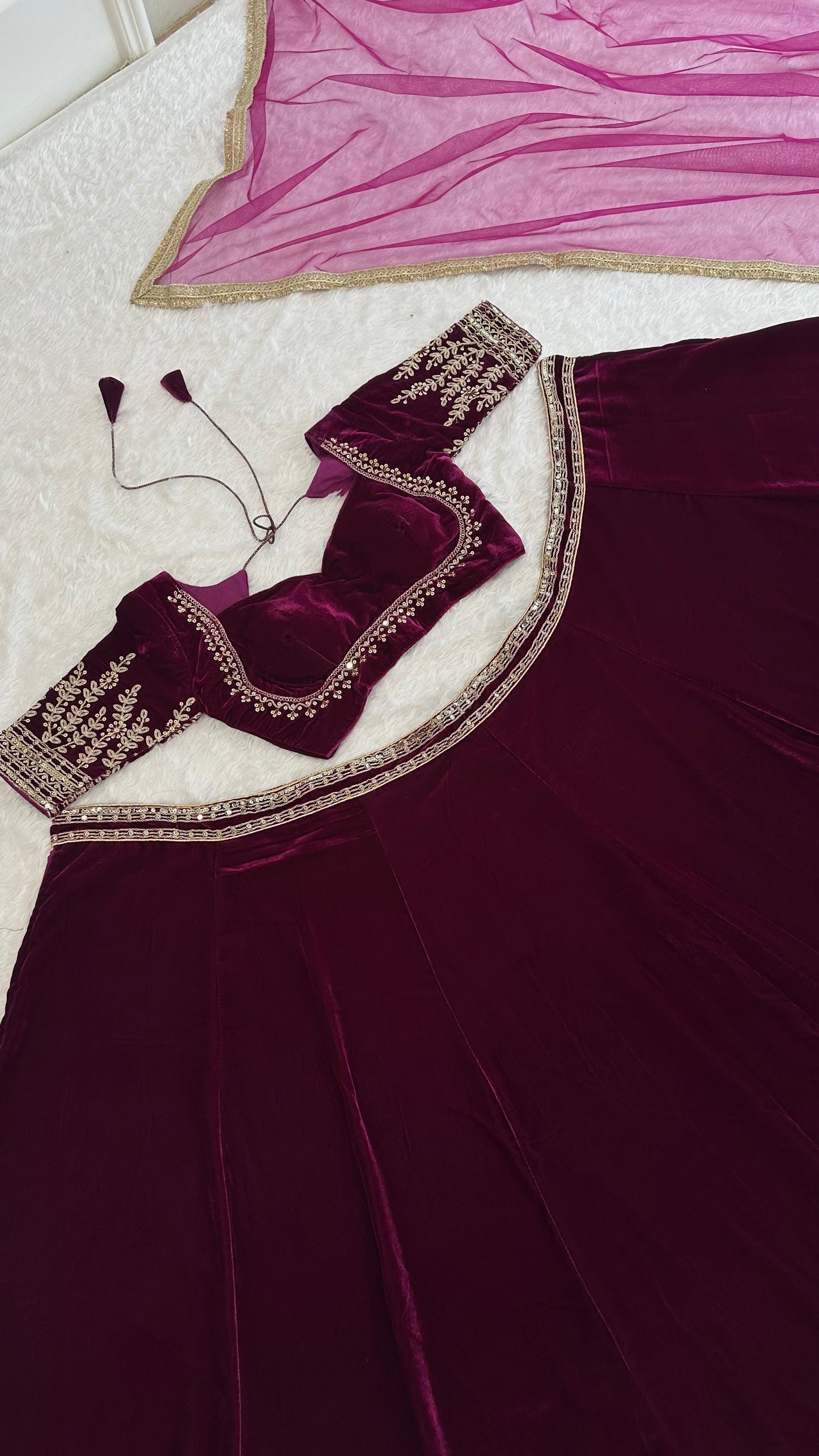 Elvaira Velvet Border-Work Lehenga Choli