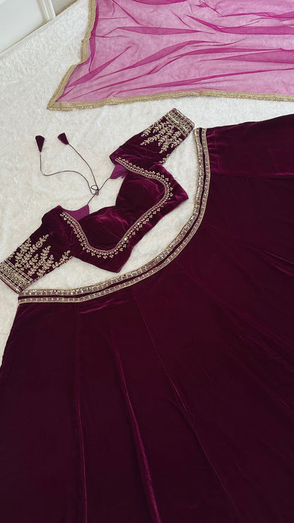 Elvaira Velvet Border-Work Lehenga Choli