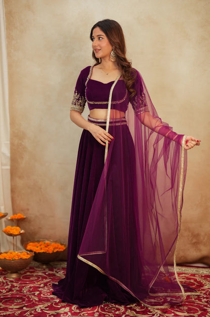 Elvaira Velvet Border-Work Lehenga Choli