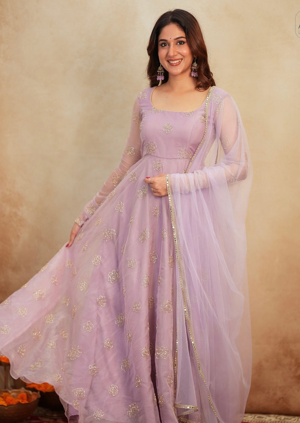 Srivalli Soft Organza Embroidered Gown Set