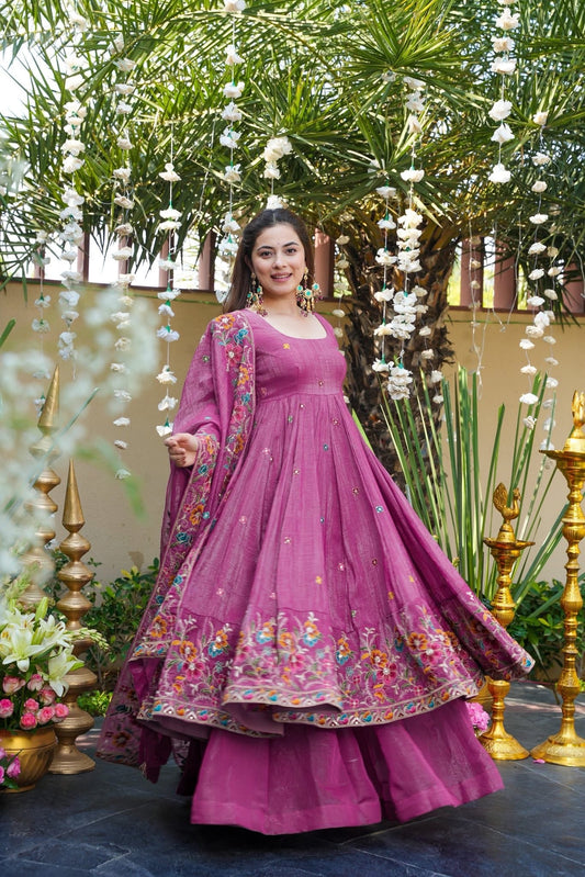 Kirthika Soft Crunchy Silk Slit Anarkali Plazo Set
