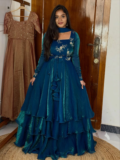 Rama Designer Fandy Satin Lehenga Peplum Set with Embroidery & Sequins