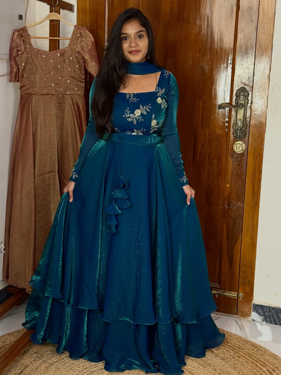 Rama Designer Fandy Satin Lehenga Peplum Set with Embroidery & Sequins