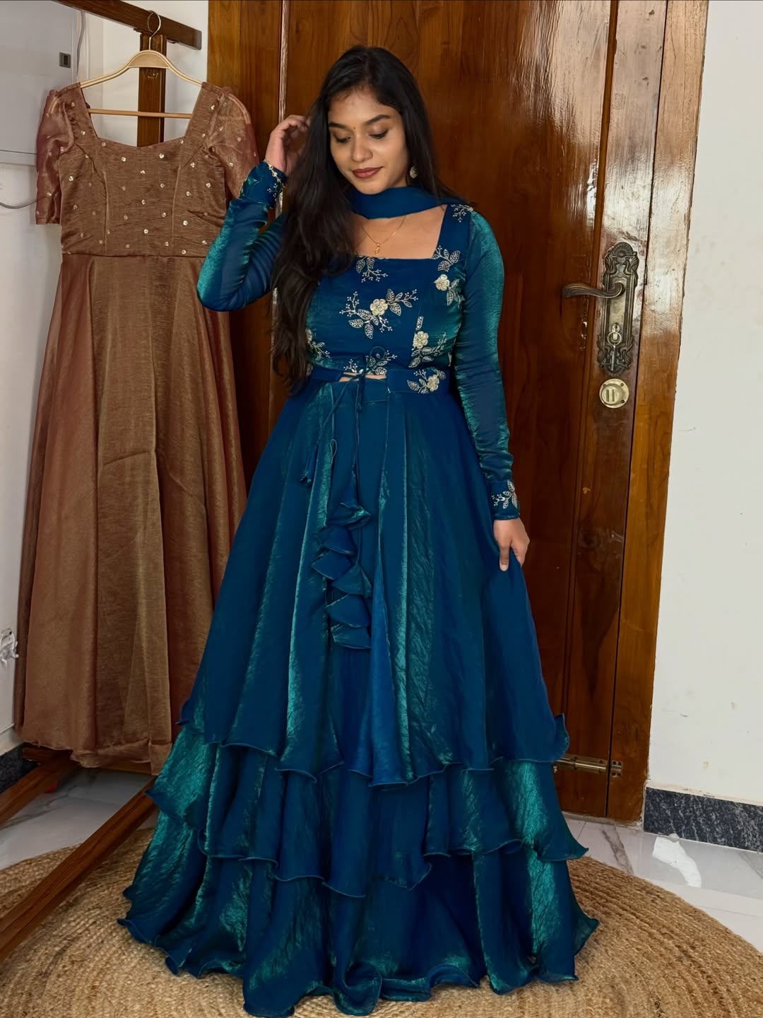 Rama Designer Fandy Satin Lehenga Peplum Set with Embroidery & Sequins