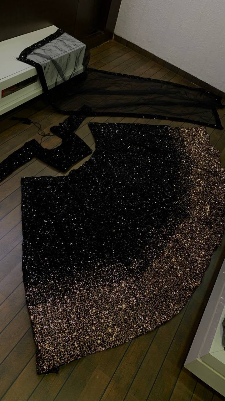 Stunning Black Gold Velvet Lehengha Choli