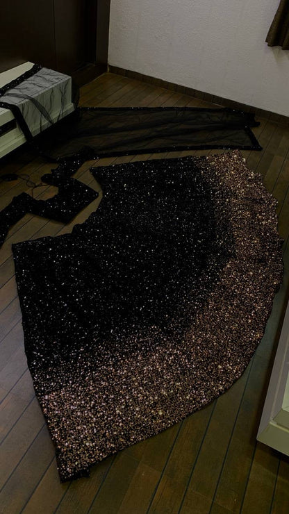 Stunning Black Gold Velvet Lehengha Choli