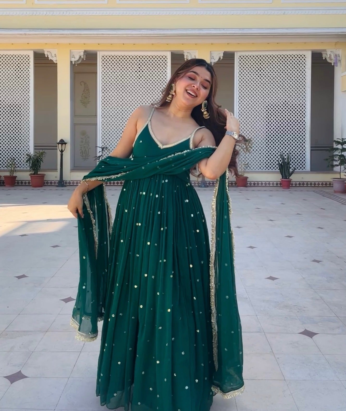 Sharvani Faux Blooming Heavy Sequins Gown Set