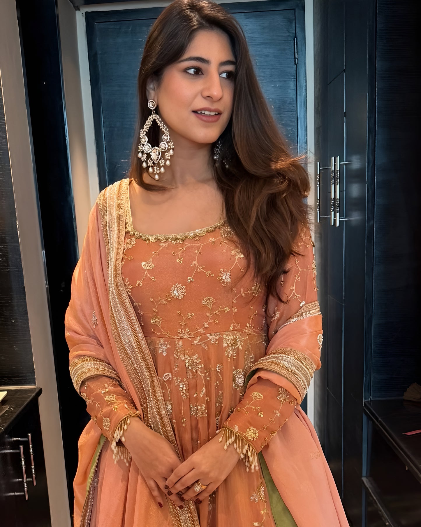 Vedika Peach Star Georgette Heavy Sequins & Zari Work Lehenga Set