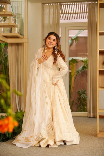 Yuvisha Off-White Soft Georgette Sequins & Zari Work Pant Set