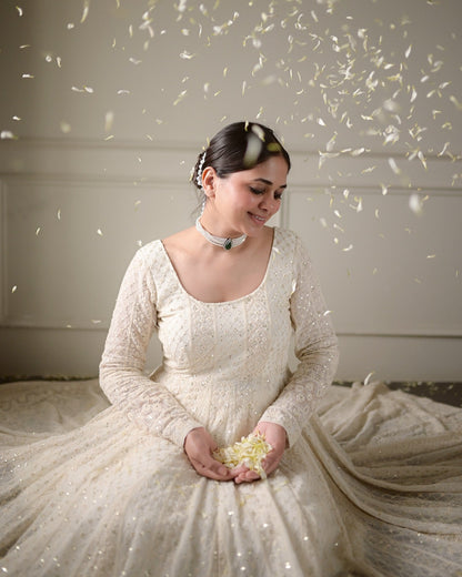 Alya White Georgette Sequins Embroidered Suit Set