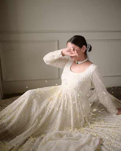 Alya White Georgette Sequins Embroidered Suit Set