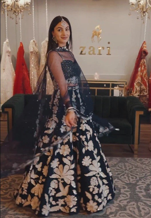 Kasturi Silk Blue Rainbow Sequins Lehengha Choli