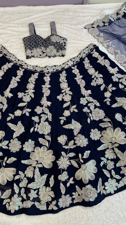 Kasturi Silk Blue Rainbow Sequins Lehengha Choli