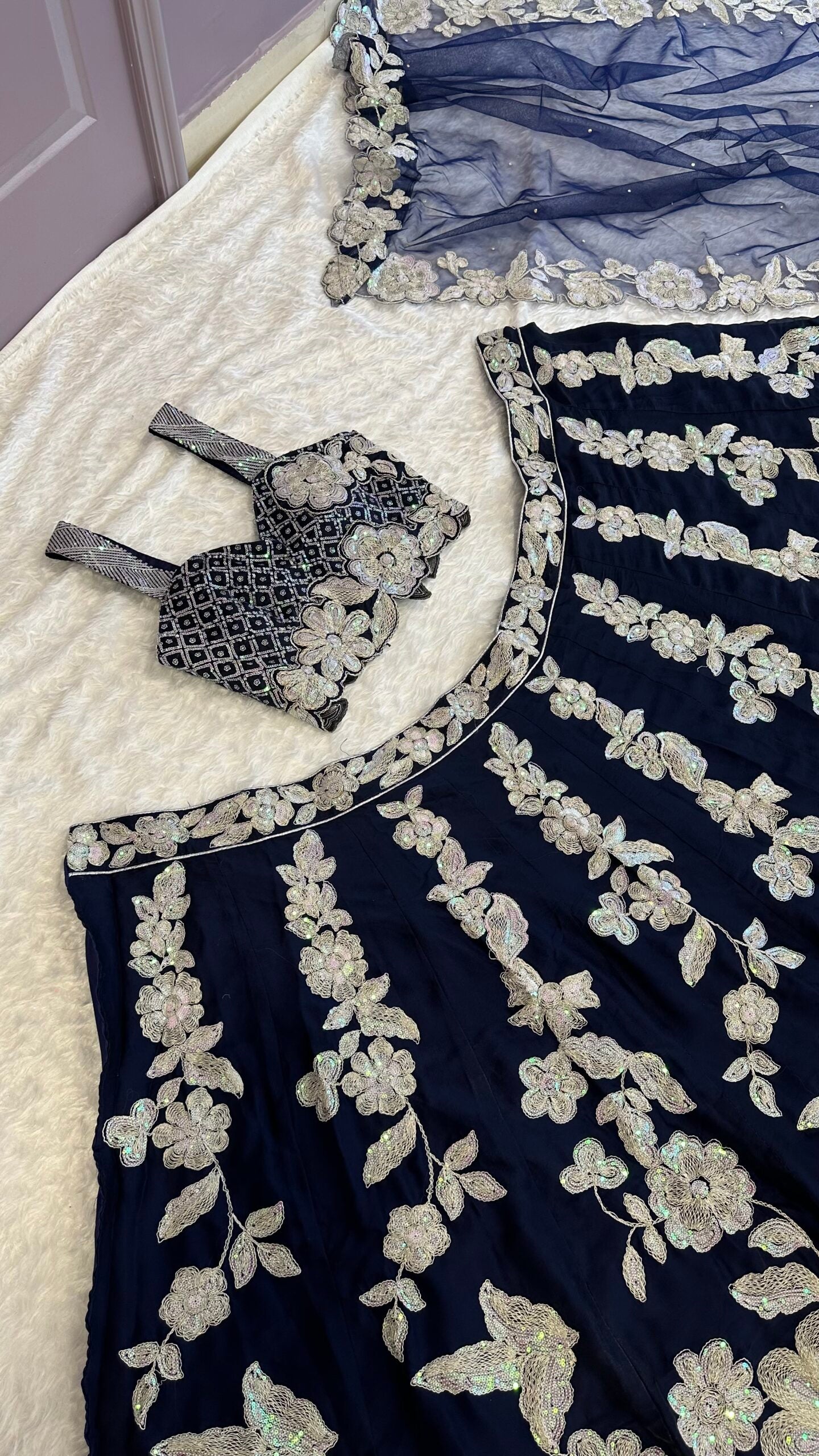 Kasturi Silk Blue Rainbow Sequins Lehengha Choli