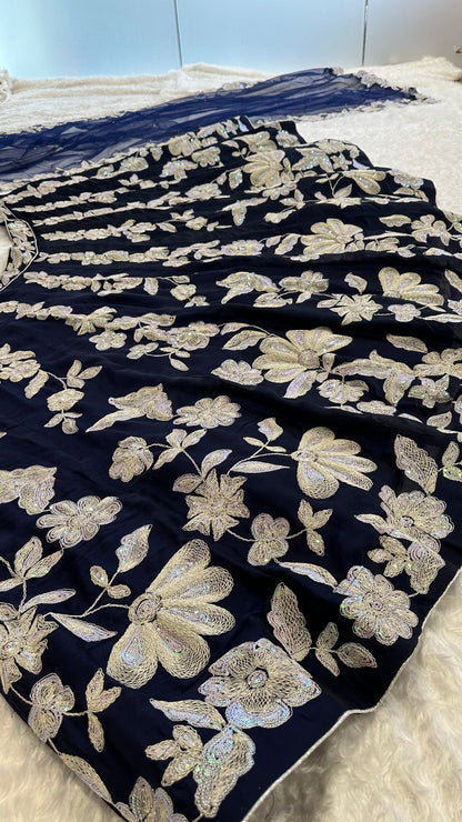 Kasturi Silk Blue Rainbow Sequins Lehengha Choli