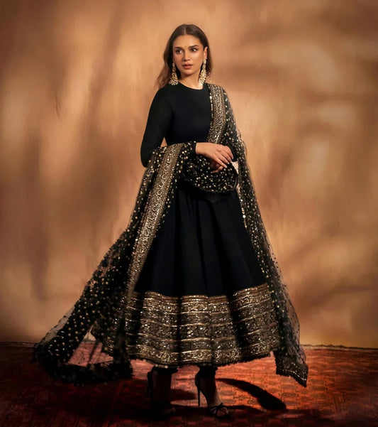 Aditi Rao Premium Black Anarkali Suit Set
