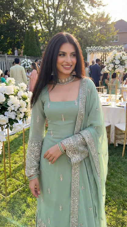 Aishwarya Emerald Green Faux Georgette Anarkali Pant Set