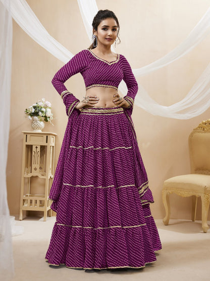 Purple Eleganca Georgette Laheriya Print Lehengha Choli