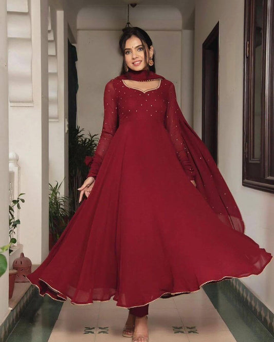Red Georgette Fully Flare Anarkali