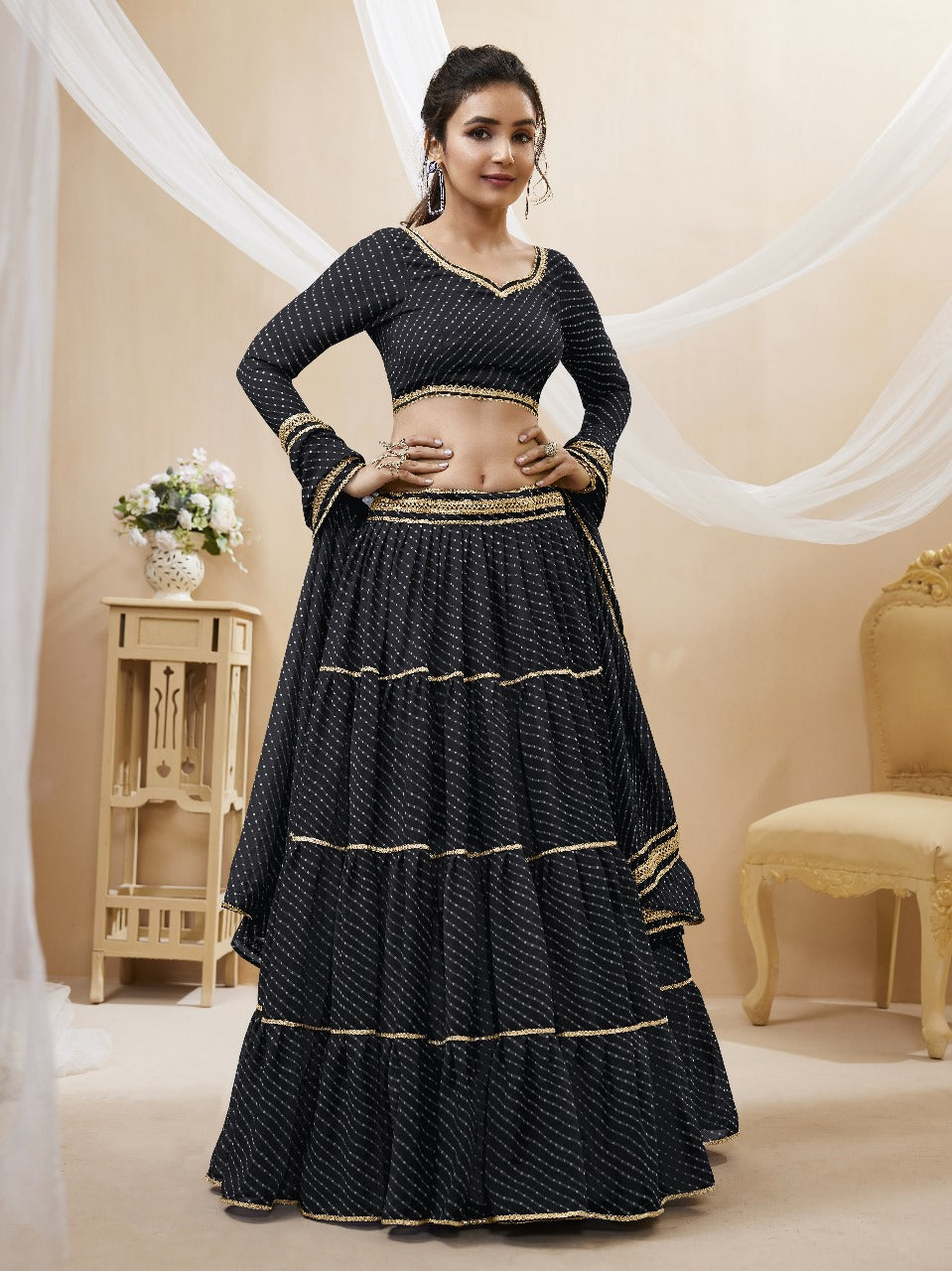 Gauri Black Georgette Laheriya Print Lehengha Choli