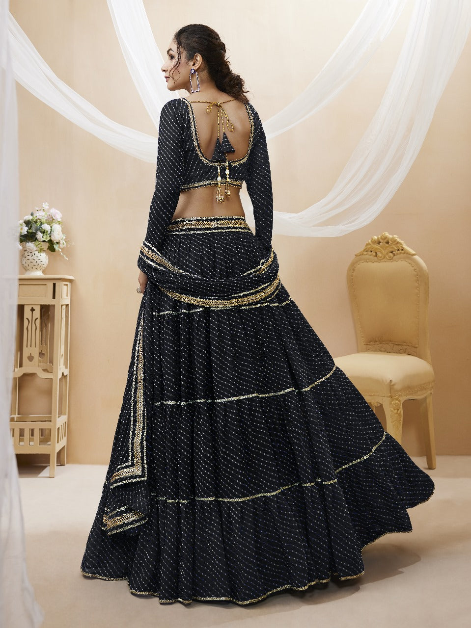 Gauri Black Georgette Laheriya Print Lehengha Choli