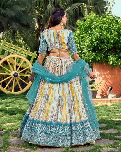 Rama Chinon Fabric Zari Embroidery Work Lehengha Choli
