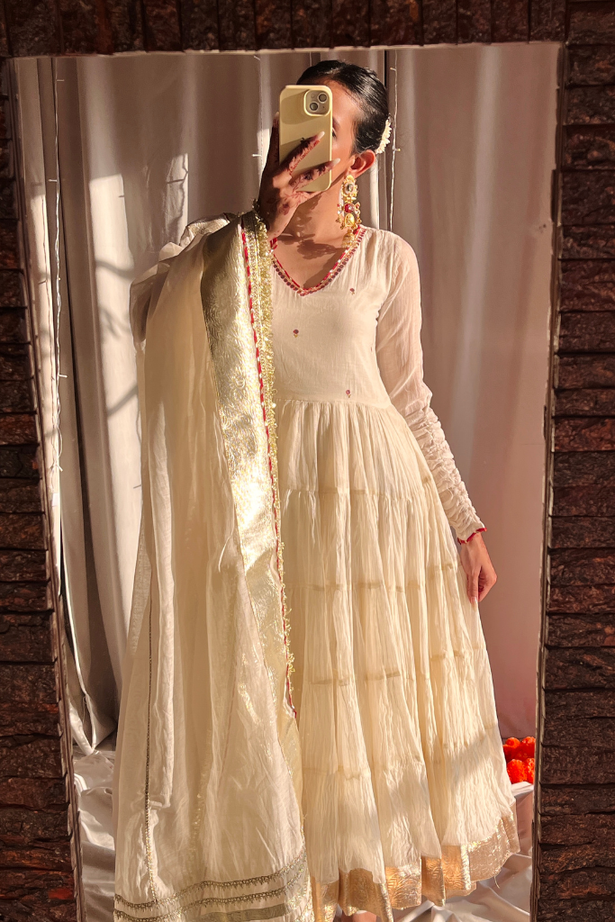 Saanjh Off White Vichitra Silk Heavy Sequins Gown Set
