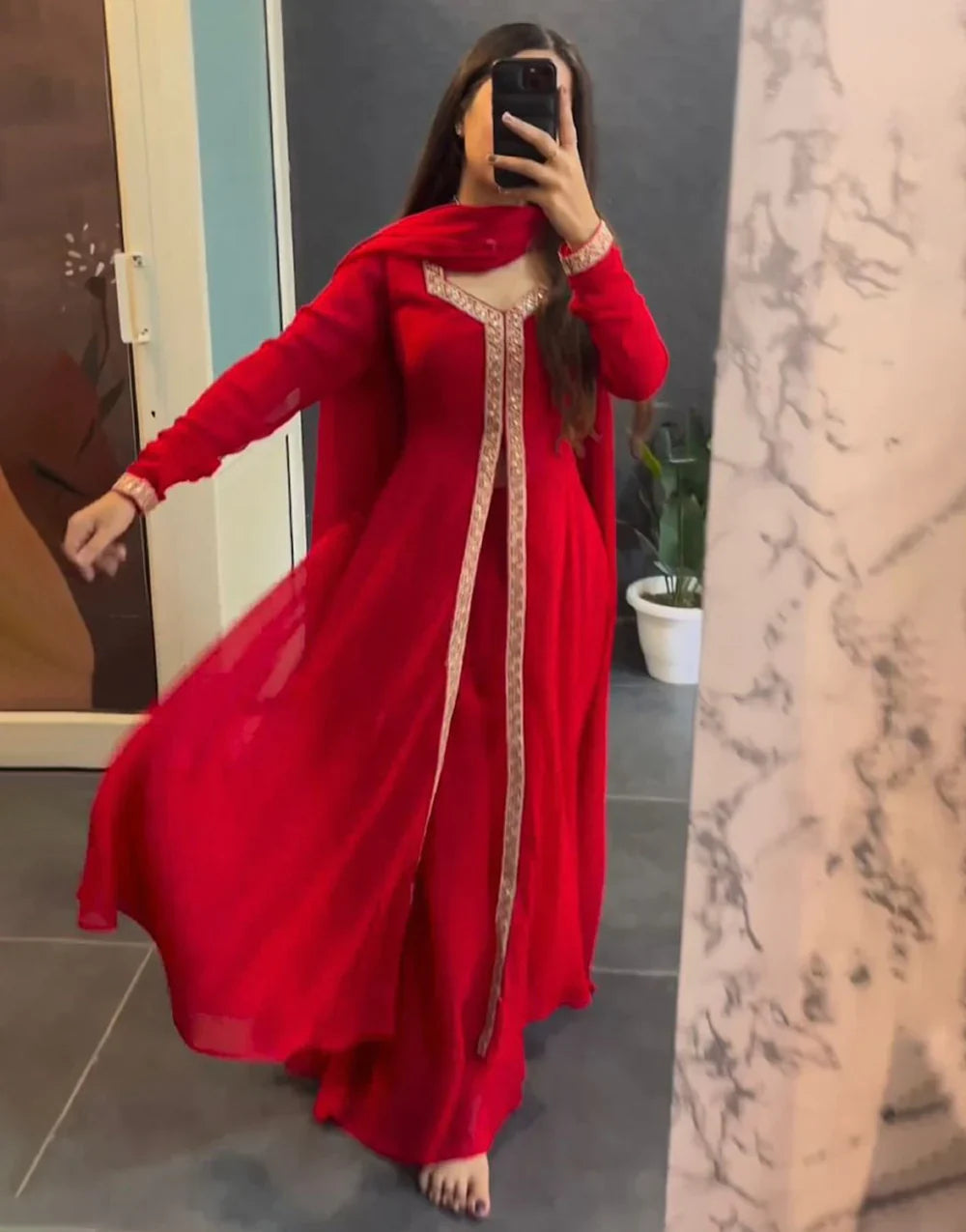 Red Festive Wear Georgette Anarkali