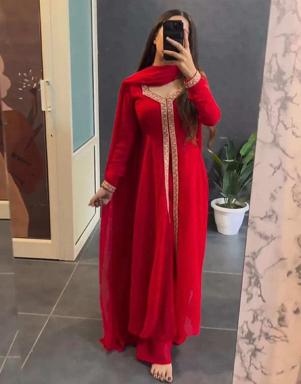 Red Festive Wear Georgette Anarkali