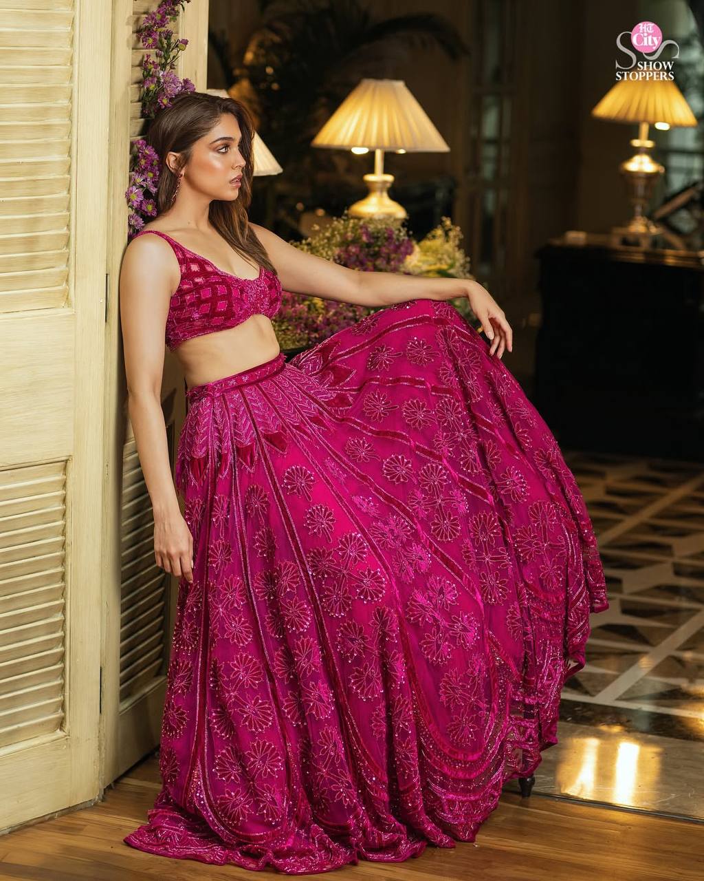 Pink Sequins,Thread & Dori Work Kasturi Silk Lehenga Set