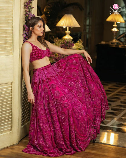 Pink Sequins,Thread & Dori Work Kasturi Silk Lehenga Set