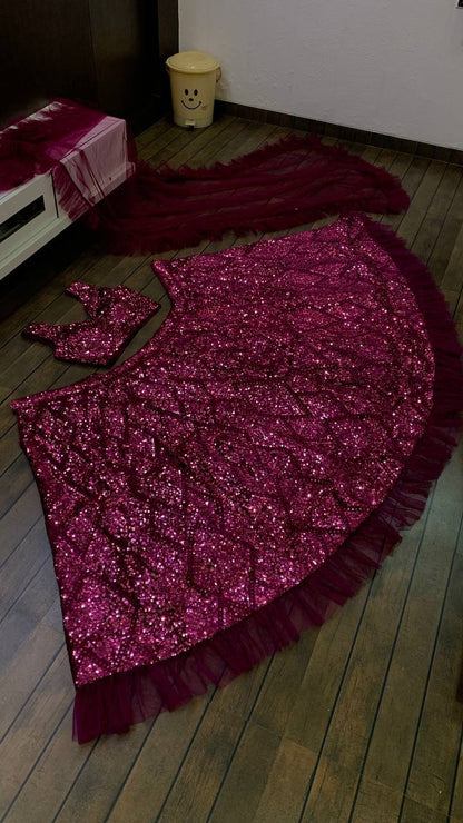 Revathi Velvet Ruffle Lehenga Set