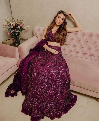 Revathi Velvet Ruffle Lehenga Set